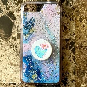 iPhone 7p / 8p Galaxy sparkle case W/ pop socket